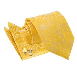Gemelli quadrati cravatta skinny oro classica tasca tessuto paisley floreale di DQT - Foto 1 di 4
