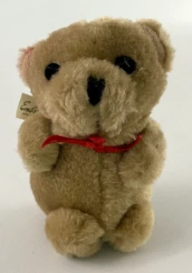 '96 Embrace Teddybär Stofftier Plüsch 4 Zoll hellbraun rotes Band Schleife Filz Merkmale - Bild 1 von 6