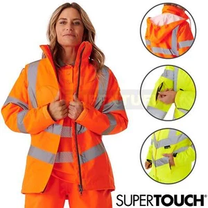 Hi Vis gepolsterte warme Jacke Damen wasserdicht sichtbar Kapuze atmungsaktiv - Bild 1 von 16