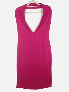 NUOVO Boohoo prendisole donna Halter profondo tuffo davanti rosa fucsia taglia 16 - Foto 1 di 6