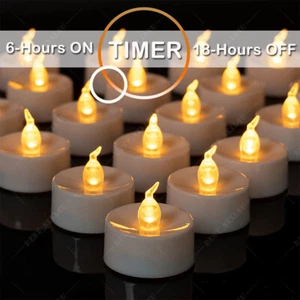 12Pcs Flameless Flickering Led Tea Lights Timer Votive Candles Battery Operated  - Picture 1 of 12