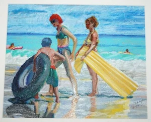 1997 Hawaii Öl Pastell Gemälde "Windward Beach Goers" von Ingrid Manzione (FeH) - Bild 1 von 10