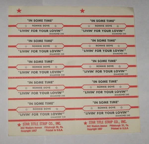 Ronnie Dove Full Sheet of 10 Jukebox Title Strips In Some Time & Livin For Your - Picture 1 of 1