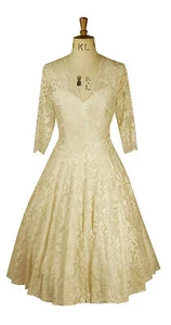 Baylis Knight creme nude Spitze KREIS tief ausgeschnitten Herzausschnitt Kleid Brautkleid 50er - Bild 1 von 4