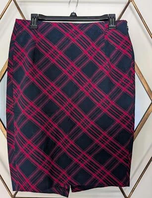 Antigua falda lápiz a cuadros azul marino rojo y azul marino, talla 10 Foto 1 de 4