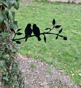 Metal Swallows on a branch Bird garden Ornament Sculpture - Picture 1 of 3