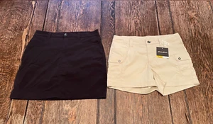 2 (lot) EDDIE BAUER size 6 black Skort & nwt tan Cargo Horizon Shorts Adventure - Picture 1 of 10