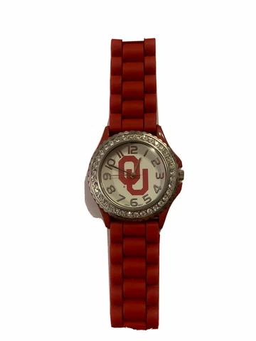 New Women's Watch Oklahoma Sooners Rhinestone Jelly Silicone Bling Glitz OU Cover