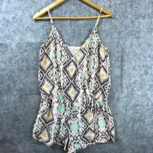 Rory Beca Romper Womens Medium Silk Aztec Tie Waist Surplice Neck Boho Summery - Picture 1 of 10