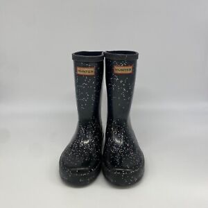Hunter Girls Kids Black and Glitter Rain Boots Size UK10 Unisex US 11B/12G EU28