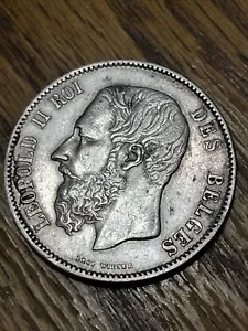 1870 BELGIUM, 5 Francs, SILVER, About EXTRA FINE Details. Nice!! - Picture 1 of 6