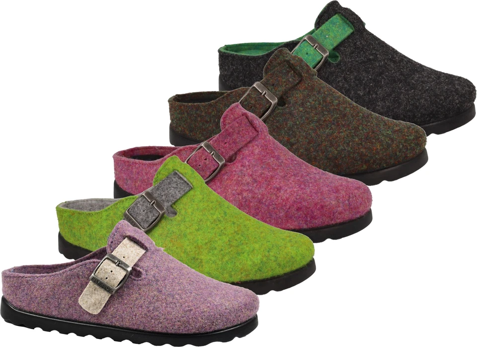 Fly Flot Damen Pantoffel Filz Schnalle Hausschuh