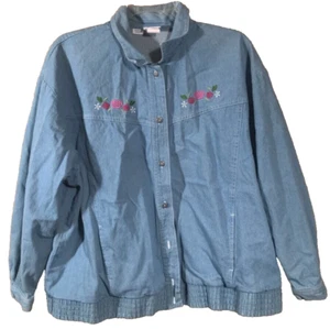 Koret Womens Denim Jacket Blue Buttons Pockets Embroidered Long Sleeve Cotton XL - Picture 1 of 7