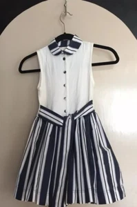 Girls Size 4 DESIGNER FRANCOISE BOUTHILLIER DRESS BLUE & White Sleevless - Picture 1 of 5