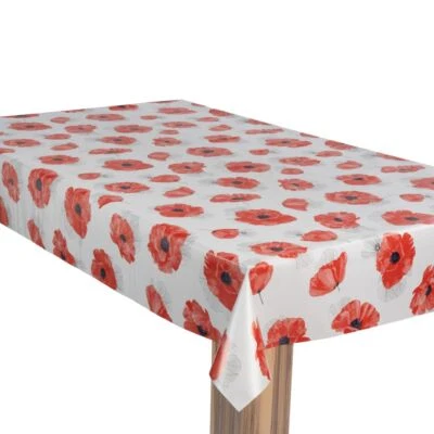 laro Wachstuch-Tischdecke Gartentischdecke Mohnblume Schmetterling Rot - Bild 1 von 4