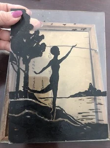 1930's Portrait Of A Woman On Glass With Black Ink 9" x 7" - Picture 1 of 7