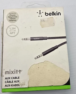 Cable auxiliar BELKIN AV10164bt04-BLK Premium trenzado sin enredos 1,2 m (NUEVO genuino) Foto 1 de 2
