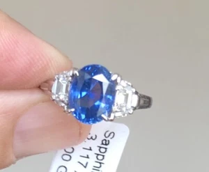 Hervorragender unbeheizter 3,11 kt burmablauer Saphir Platin & Diamantring GIA - Bild 1 von 11