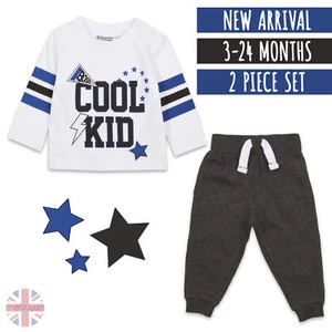 Baby Boys Shirt and Jogpant Set Long Sleeve Top 2 Piece 3-24 Months Cotton Rich - Picture 1 of 8