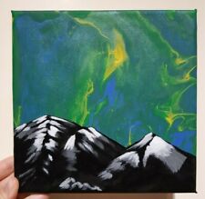 Alien Planet Art, Mountain Landscape, Skyline Fantasy Art, Original Painting