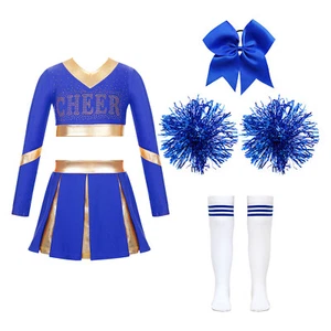 Disfraz de animadora para niñas Top corto + faldas plisadas uniforme pompones ropa de baile - Imagen 1 de 63