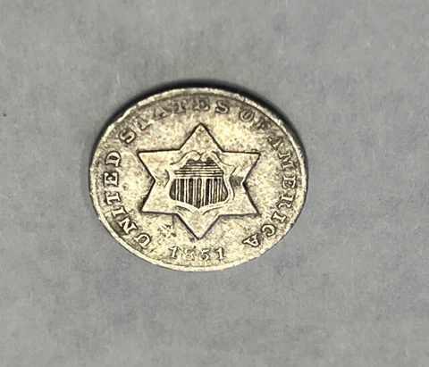 1851 O Three Cent Silver Piece Trime 3c New Orleans 3 Star And Shield 3csp 3cs Cover