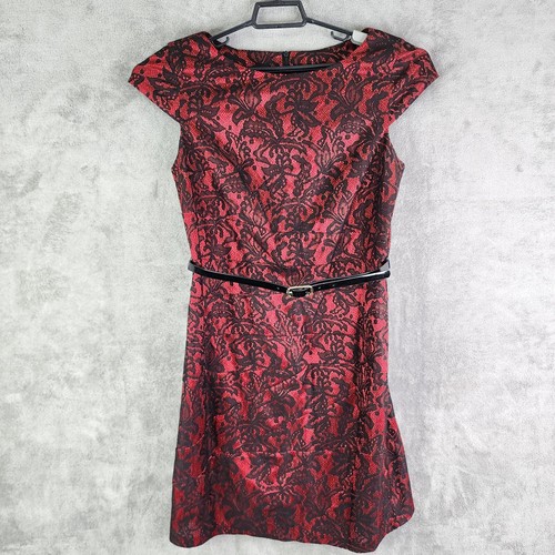 Mini abito donna Alyx rosso e nero pizzo sovrapposto maniche corte con cintura taglia 12