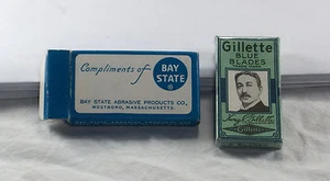 VTG Bay State Abrasive Products NOS Sample 2 Gillette Blue Blades MIB 1940s N - Foto 1 di 6