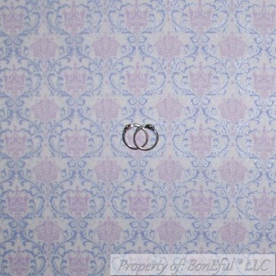 BonEful Fabric FQ Cotton Quilt VTG White Purple Pink Silver Metallic Damask Girl - Image 1 of 4