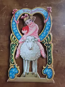 "To My Sweetheart" Mädchen Reiten Schafe 1920er Jahre sterben - deutsch - Stand Up Valentinstag" - Bild 1 von 3