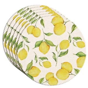 WADORN 6pcs Yellow Lemons Placemats 15x15 Round Table Mats Non-Slip Washable ... - Picture 1 of 7