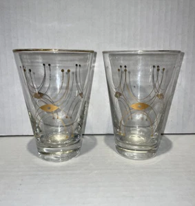 MCM Libbey Atomic Eye Spider Cocktail Glasses - Set Of 2 - 8 oz Gold - Picture 1 of 6