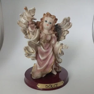 Dolci Angel Cherub With Doves Figurine Pastel Pink Resin Wood Base 5" Dolci - Picture 1 of 8