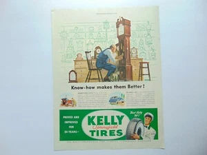 1948 KELLY SPRINGFIELD REIFEN mit Standuhr Handwerk Kunstdruck Anzeige - Bild 1 von 1