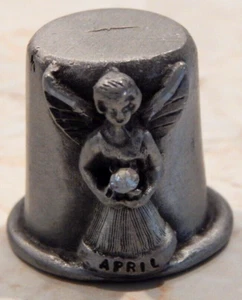 Pewter Sewing Thimble "APRIL" Angel with Diamond Birth Stone - Picture 1 of 2