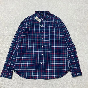 J Crew Camicia Uomo Extra Large Navy Plaid Oxford Cotone Manica Lunga Bottoni - Foto 1 di 12