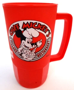 CHEF MICKEY'S VILLAGE RESTAURANT RED DRINK CUP MUG VINTAGE 1980s DISNEY SOUVENIR - Picture 1 of 6