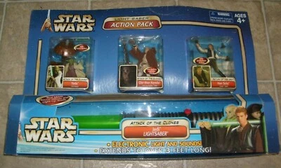 STAR WARS VADER JEDI LIGHTSABER & FIGURE ACTION PACK HAN YODA OBI ATTACK CLONES - Image 1 of 4