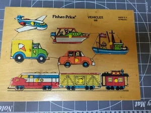 Vintage Fisher price Peg Puzzle VEHICLES 508 airplane Boat Ship Train Car Truck - Picture 1 of 12