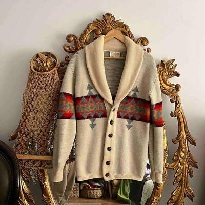 Rare Distressed Vintage 70's Pendleton Navajo Knitted Cardigan Sz M - Image 1 of 4