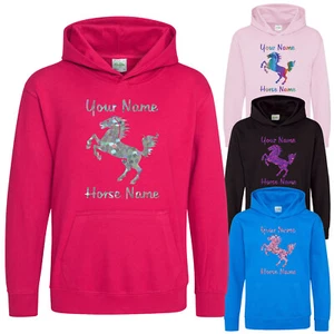 Childrens Horse Hoody Riding School Personalised Custom Hoodie Girls Boys Gift - Picture 1 of 17
