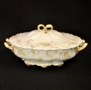 Haviland Bowl Covered Vegetable The Princess1894-1931 Pink Green Floral Gold - Picture 1 of 12