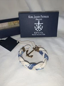 Kiel James Patrick Rope Bracelet RRP £70 S-L Anchor Fastening/White & Blue Check - Picture 1 of 8