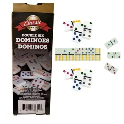 Double Six Colour Dot Dominoes Game Set - 28pcs Plastic Fun Family Party NEW - Image 1 of 4