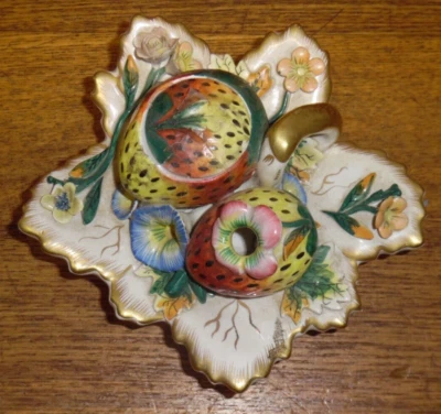 Tintero de fresa y flores de cerámica de diseño Mottahedeh - Hecho en Italia Foto 1 de 4