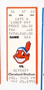 TICKET STUB 1993 Cleveland Indians Detroit Tigers Stub May 21 Belle Fielder HRS - Picture 1 of 1