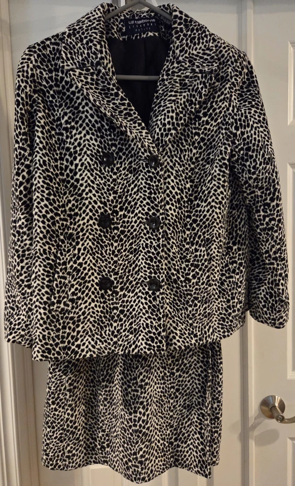 Liz Claiborne LizSport 2 Piezas Traje Chaqueta Falda Estampado Guepardo Mujer Pequeña Talla 6 Foto 1 de 4