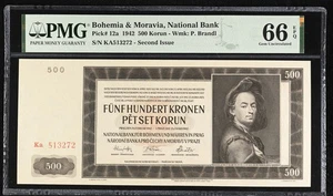 Bohemia 500 Korun 1942 P 12 a Gem UNC PMG 66 EPQ - Picture 1 of 3