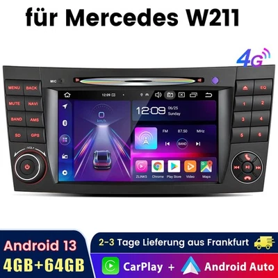 Für Benz CLS E-Class W211 W219 4+64G Carplay Android14 Autoradio GPS Navi DVD CD - Bild 1 von 4