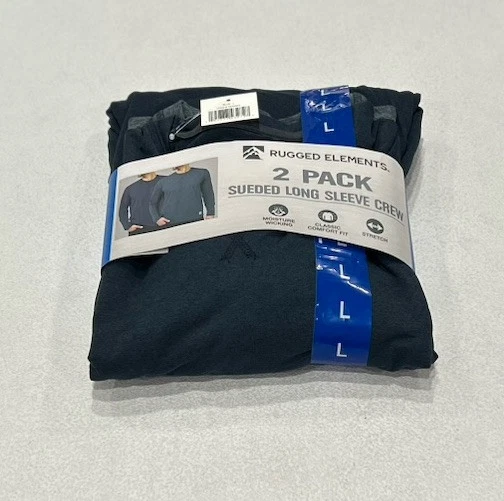 Rugged Elements 2-Pack Men's Size Large Sueded Long Sleeve Crew Blue/Dark